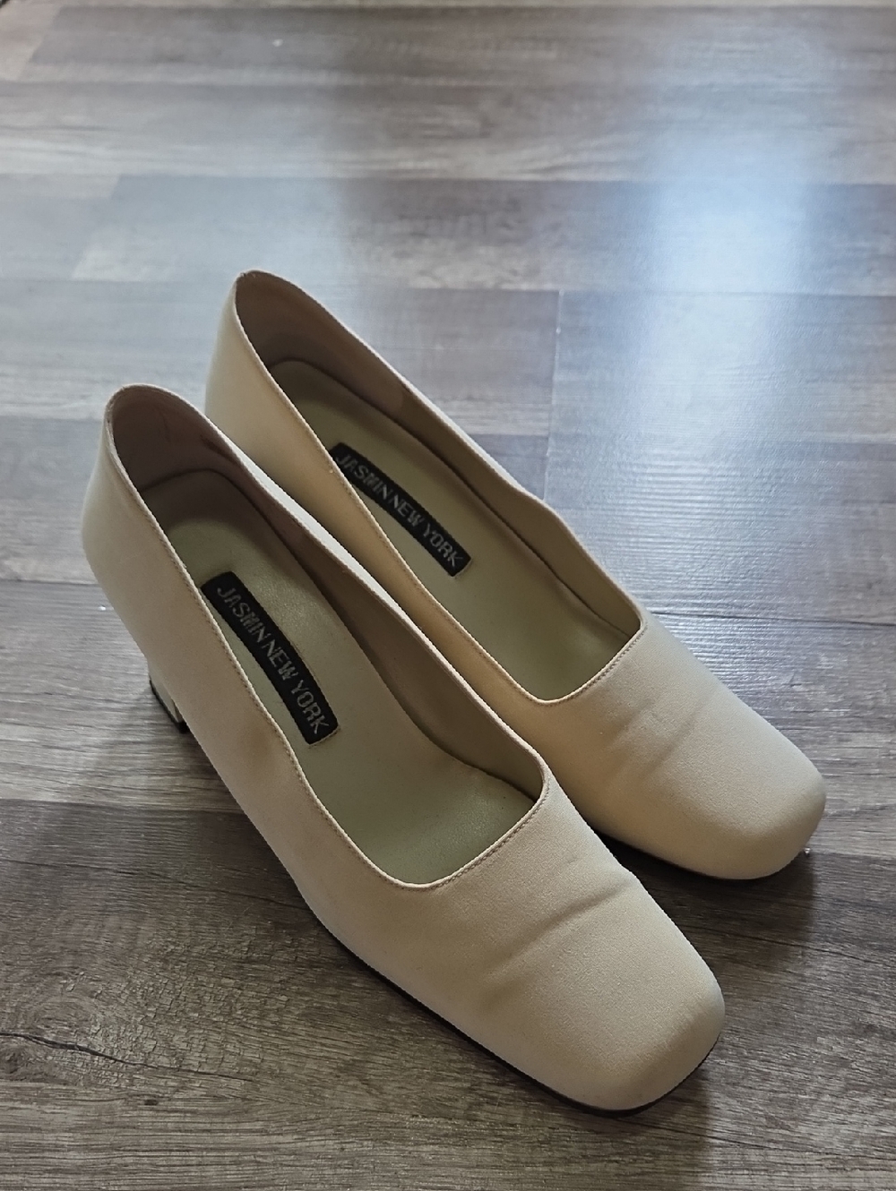Cream Low Block Heel Pumps